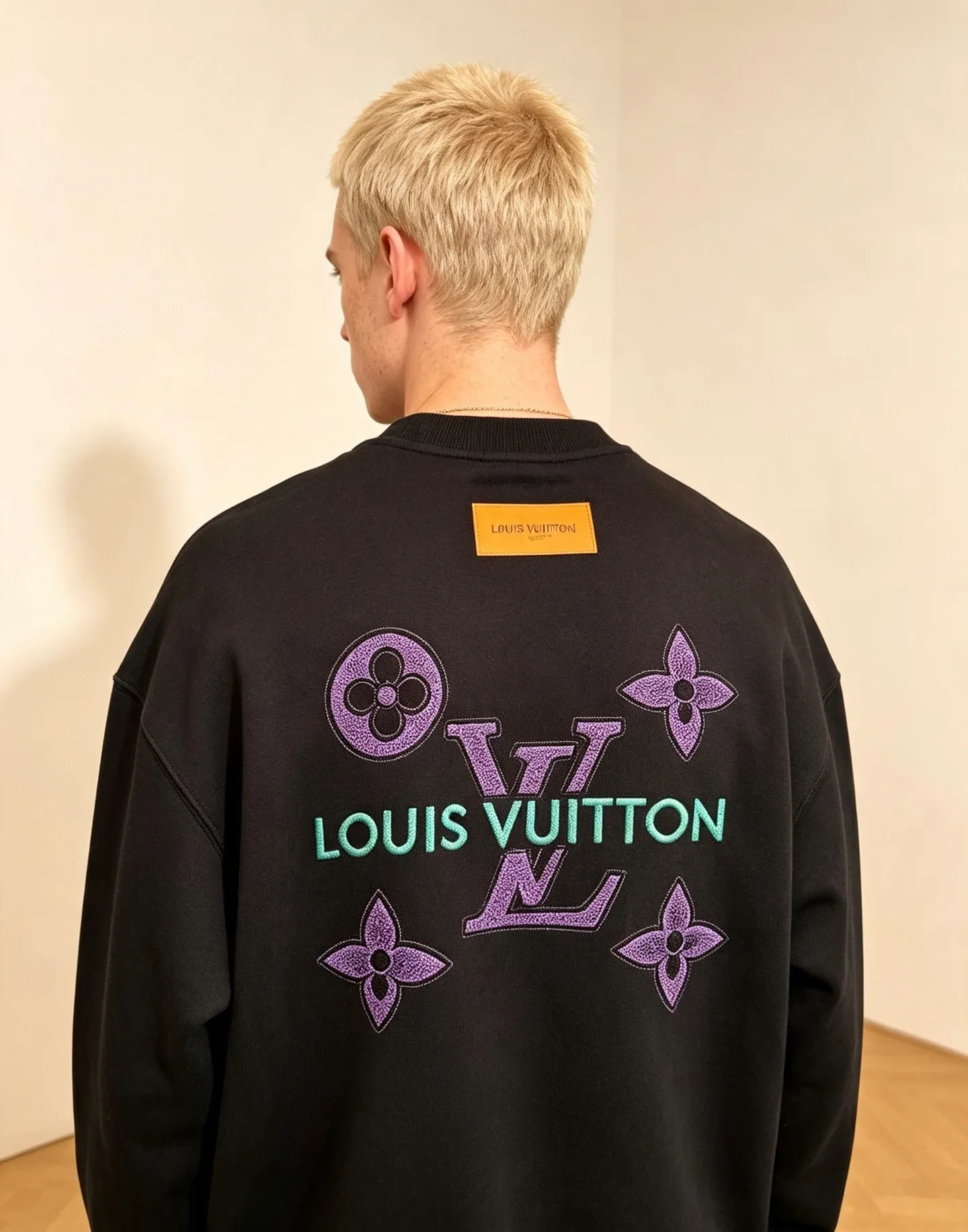 Louis Vuitton/Louis Vuitton presbyopic letter embroidered round neck sweatshirt